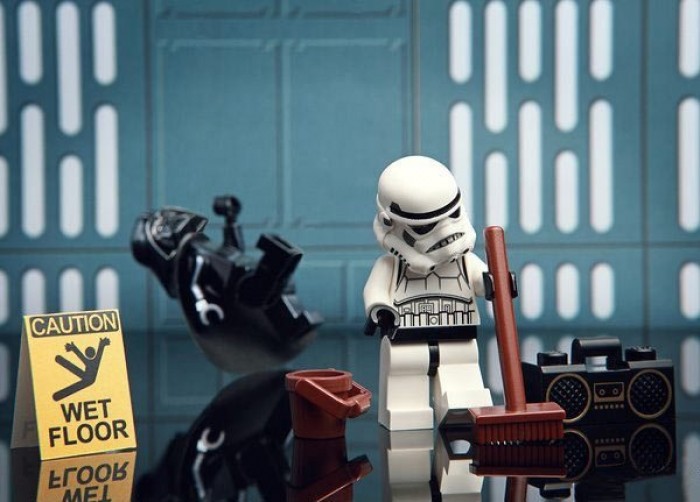 Caution. Wet floor. Lego Star Wars, Darth Vader slipped on wet floor 